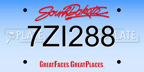 7ZI288 South Dakota License Plate