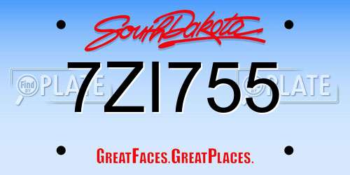 7ZI755 South Dakota License Plate