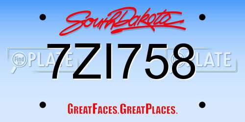 7ZI758 South Dakota License Plate