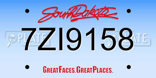 7ZI9158 South Dakota License Plate