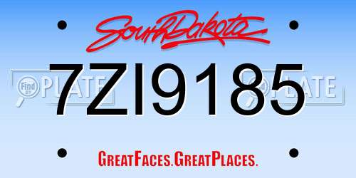 7ZI9185 South Dakota License Plate