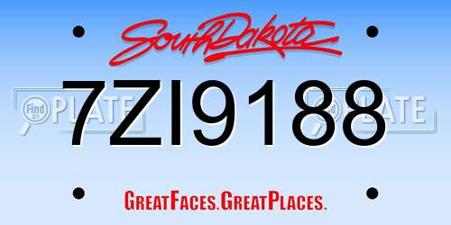 7ZI9188 South Dakota License Plate