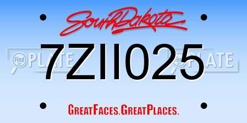 7ZII025 South Dakota License Plate