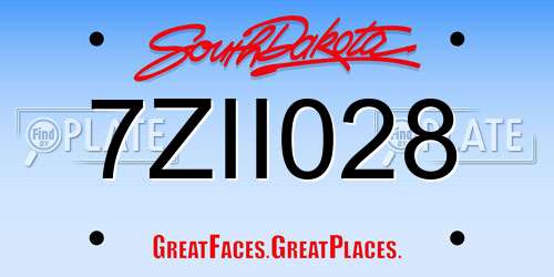 7ZII028 South Dakota License Plate