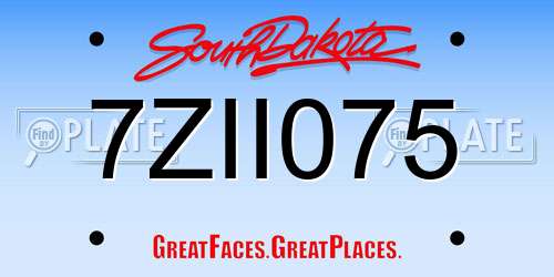 7ZII075 South Dakota License Plate