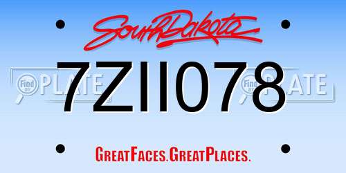 7ZII078 South Dakota License Plate
