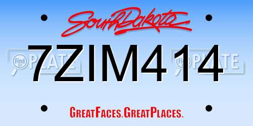 7ZIM414 South Dakota License Plate