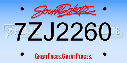 7ZJ2260 South Dakota License Plate