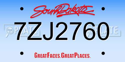 7ZJ2760 South Dakota License Plate