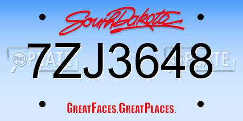 7ZJ3648 South Dakota License Plate