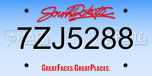 7ZJ5288 South Dakota License Plate