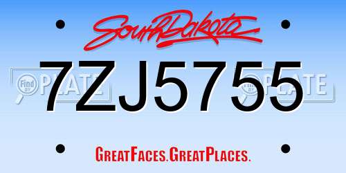 7ZJ5755 South Dakota License Plate