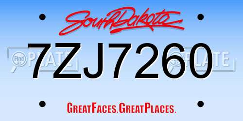 7ZJ7260 South Dakota License Plate