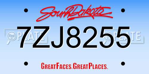 7ZJ8255 South Dakota License Plate