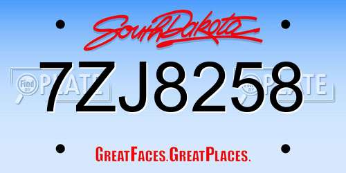 7ZJ8258 South Dakota License Plate