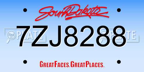 7ZJ8288 South Dakota License Plate