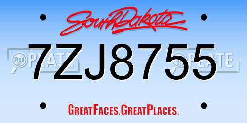 7ZJ8755 South Dakota License Plate