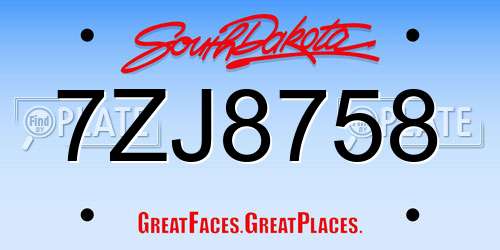 7ZJ8758 South Dakota License Plate