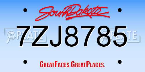 7ZJ8785 South Dakota License Plate