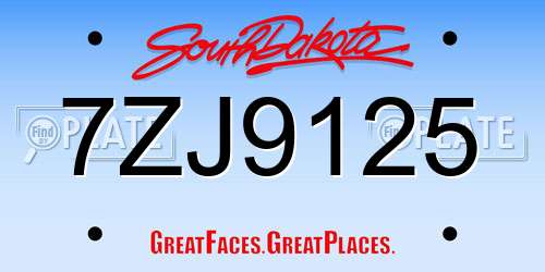 7ZJ9125 South Dakota License Plate