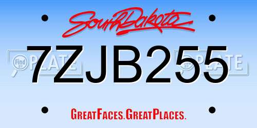 7ZJB255 South Dakota License Plate