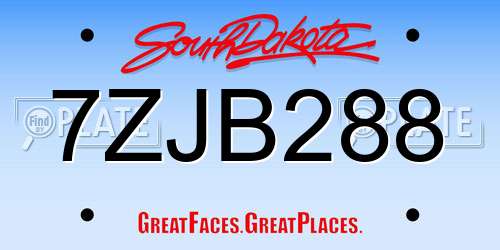 7ZJB288 South Dakota License Plate