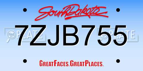 7ZJB755 South Dakota License Plate