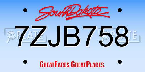 7ZJB758 South Dakota License Plate