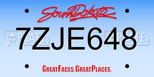 7ZJE648 South Dakota License Plate