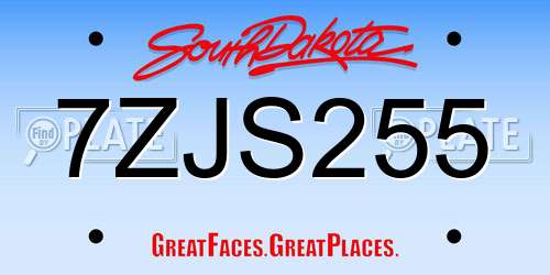7ZJS255 South Dakota License Plate