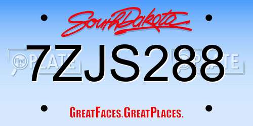 7ZJS288 South Dakota License Plate