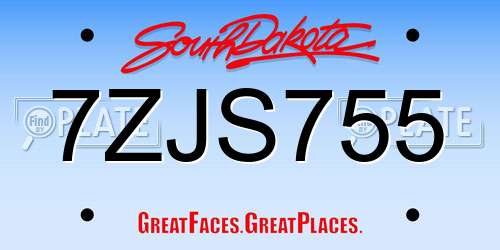 7ZJS755 South Dakota License Plate