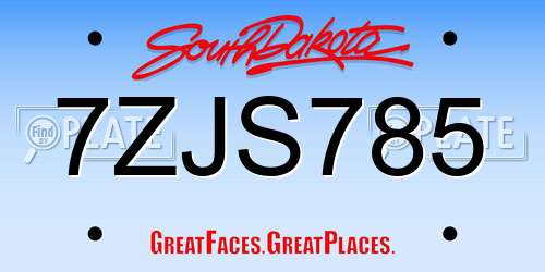7ZJS785 South Dakota License Plate