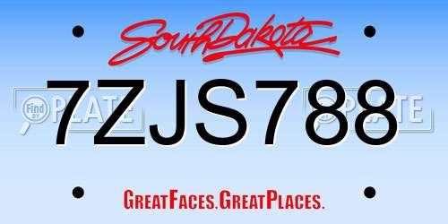 7ZJS788 South Dakota License Plate