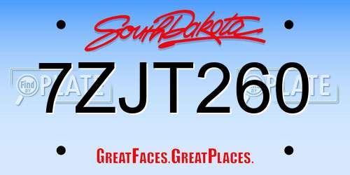 7ZJT260 South Dakota License Plate