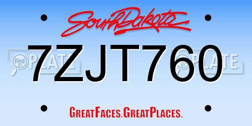 7ZJT760 South Dakota License Plate