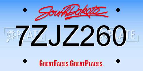 7ZJZ260 South Dakota License Plate