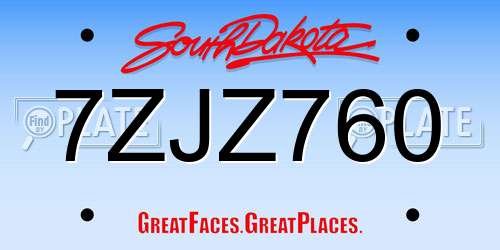 7ZJZ760 South Dakota License Plate