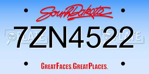 7ZN4522 South Dakota License Plate
