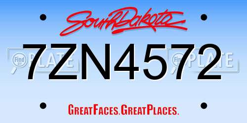 7ZN4572 South Dakota License Plate