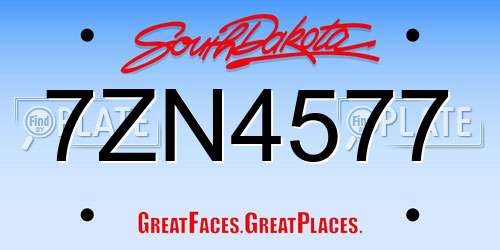7ZN4577 South Dakota License Plate
