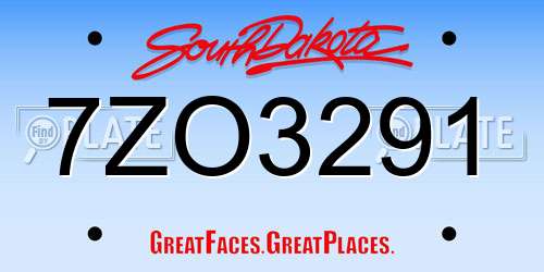 7ZO3291 South Dakota License Plate