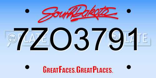 7ZO3791 South Dakota License Plate