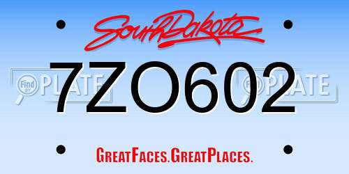 7ZO602 South Dakota License Plate