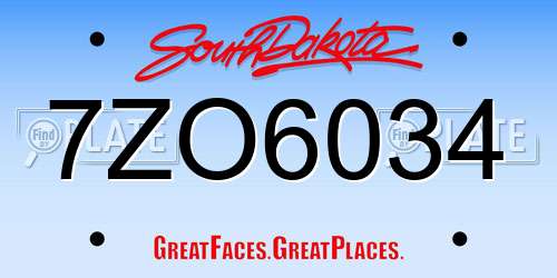 7ZO6034 South Dakota License Plate