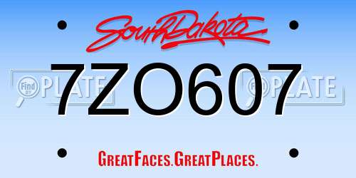 7ZO607 South Dakota License Plate