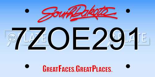 7ZOE291 South Dakota License Plate