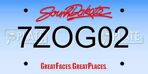 7ZOG02 South Dakota License Plate