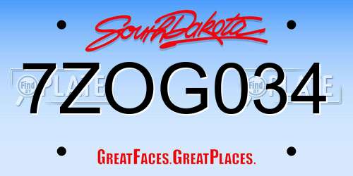 7ZOG034 South Dakota License Plate