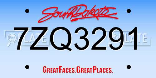 7ZQ3291 South Dakota License Plate